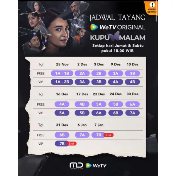 Antarmuka aplikasi WeTV yang menampilkan serial Kupu Kupu Malam