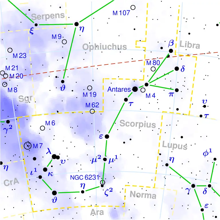 Lokasi rasi bintang Antares di langit malam