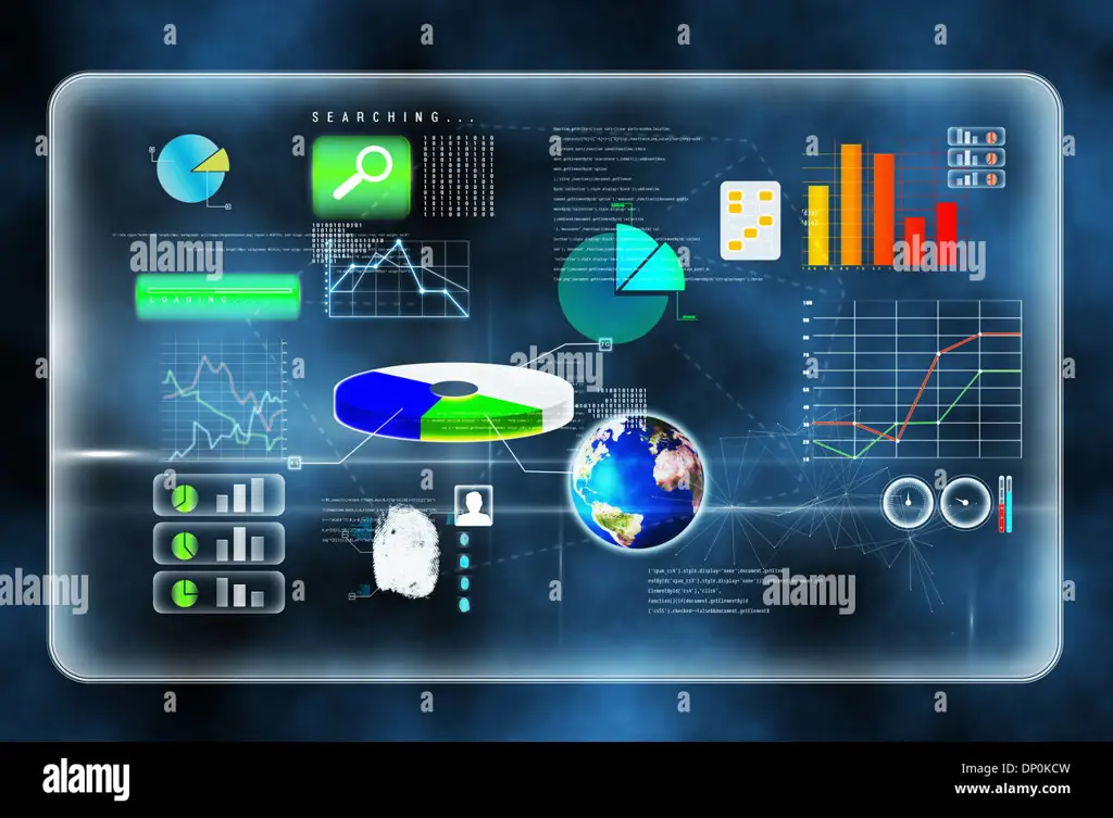 Gambar antarmuka teknologi futuristik dengan kode S5 dan data kompleks