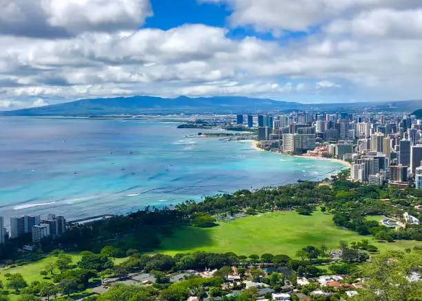 Pemandangan udara pantai Waikiki dan resor mewah