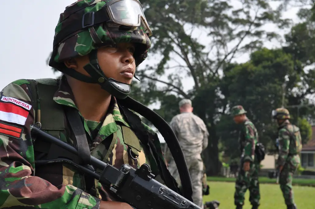 Sekelompok tentara Indonesia sedang tersenyum