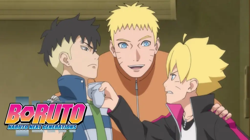 Gambar Boruto dan Kawaki berhadapan, menunjukkan persaingan dan persahabatan.