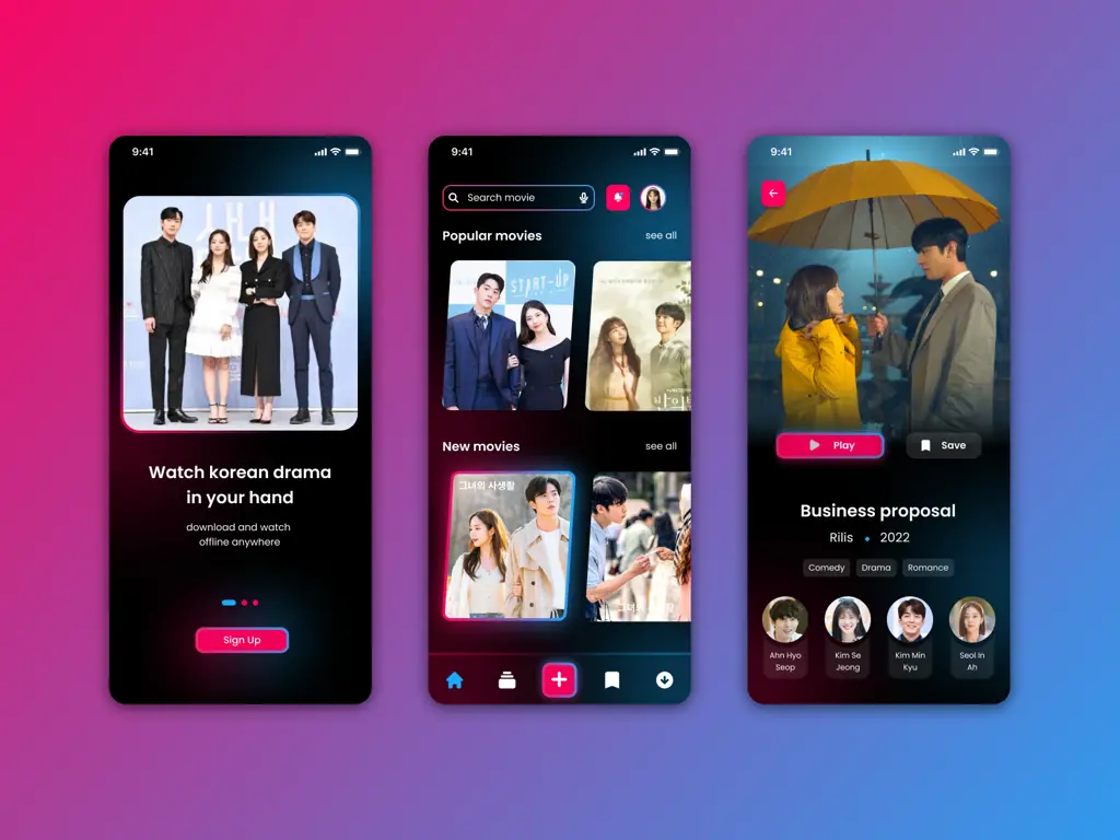 Antarmuka aplikasi streaming drama Korea