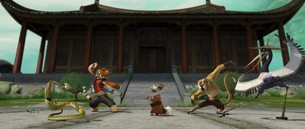 Lima master kung fu: Tigress, Crane, Mantis, Viper, dan Monkey